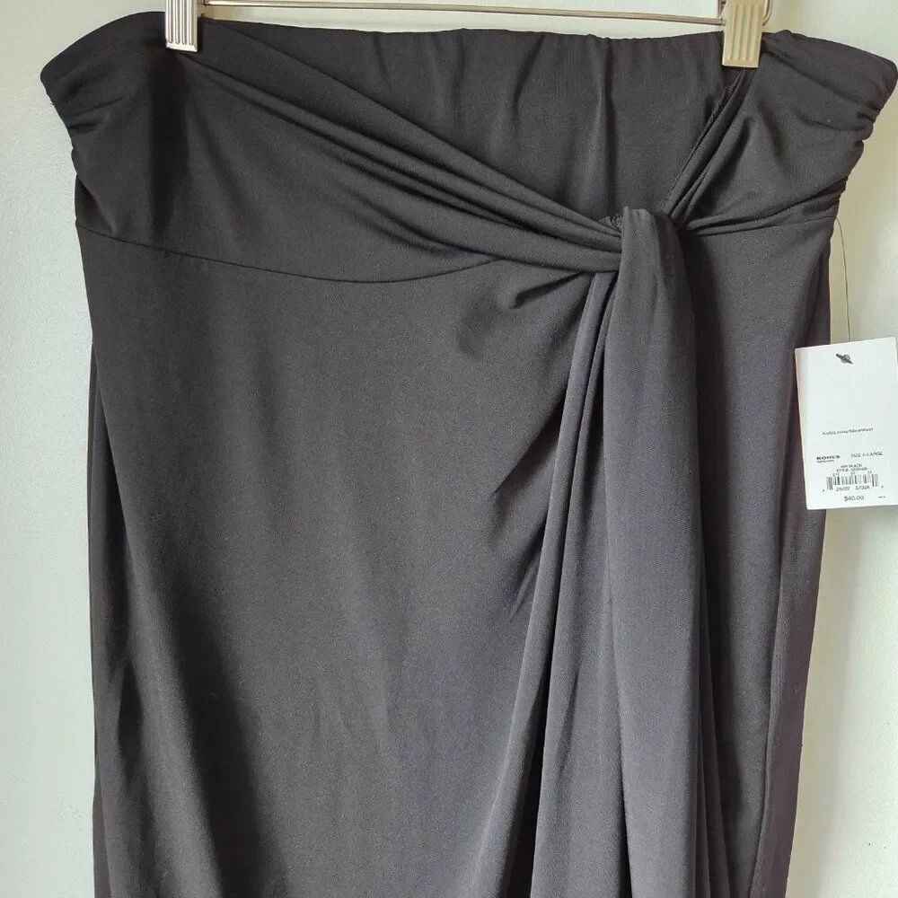 NWT NINE WEST BLACK WRAP / TIE STYLE MIDI SKIRT SIZE XL - Picture 5 of 16